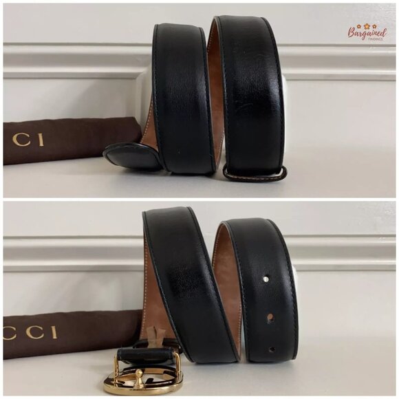 Authentic Gucci Pink Calfskin Leather Gold Interlocking G Buckle Belt 80/32 - Picture 8 of 12